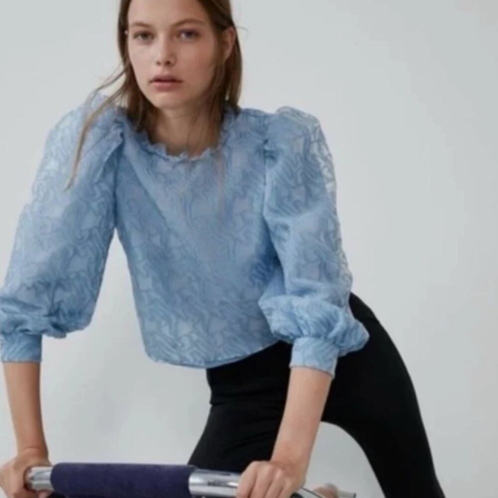 Zara blue organza blouse